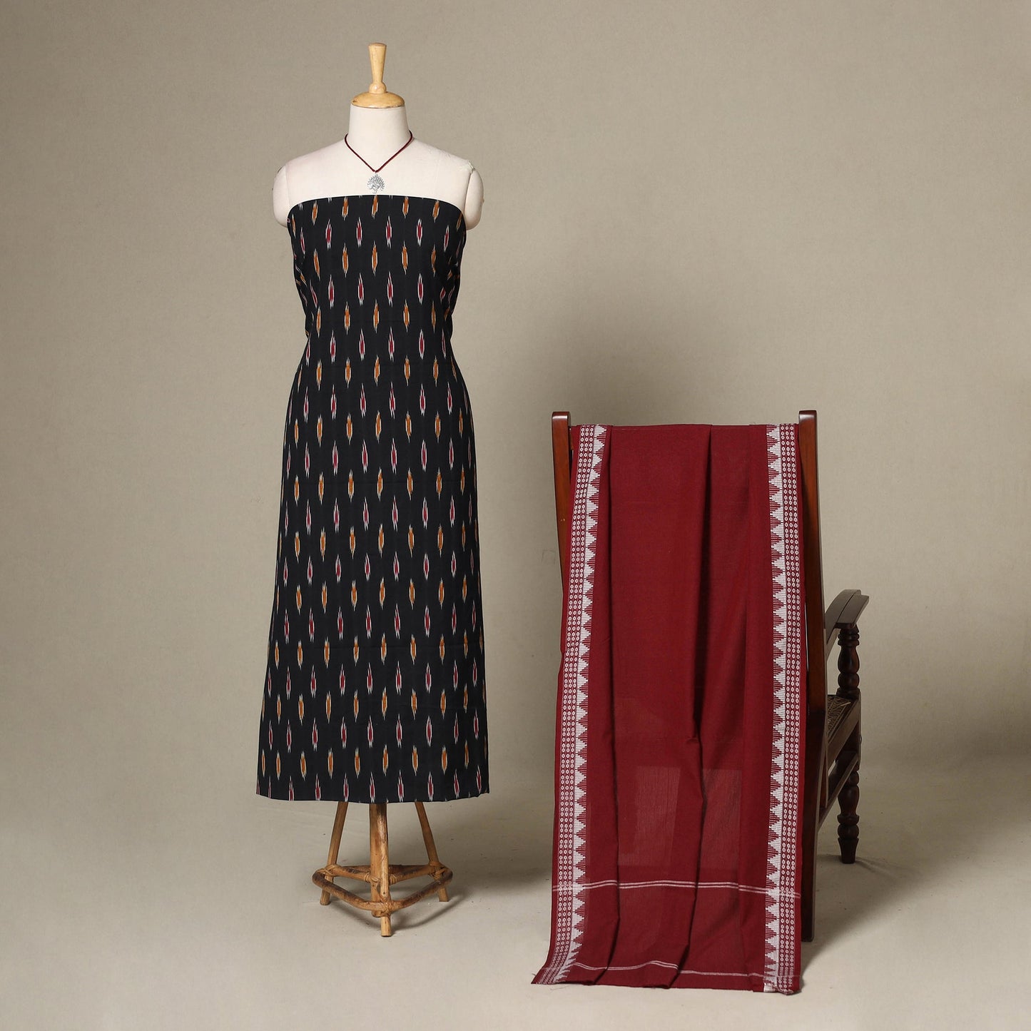 Black - 2pc unstitched pochampally double ikat dress