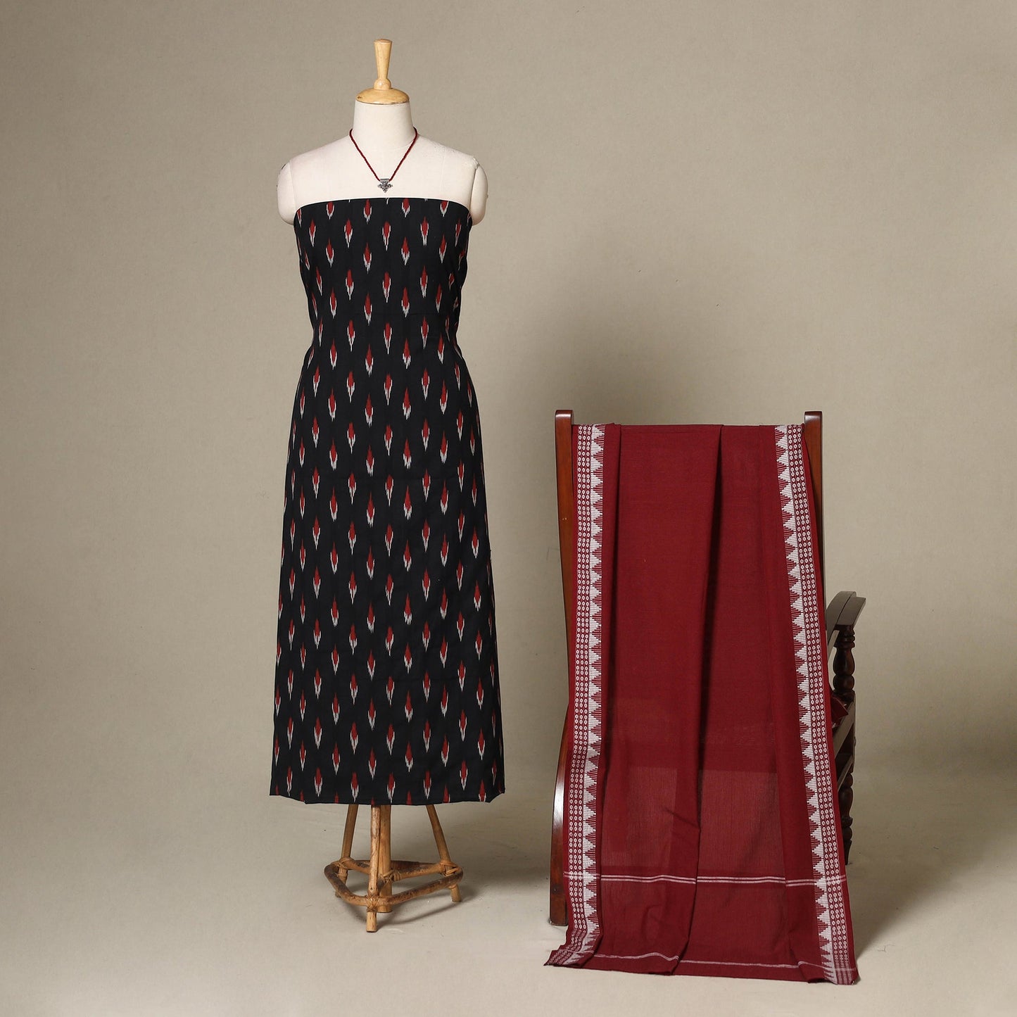 Black - 2pc unstitched pochampally double ikat dress