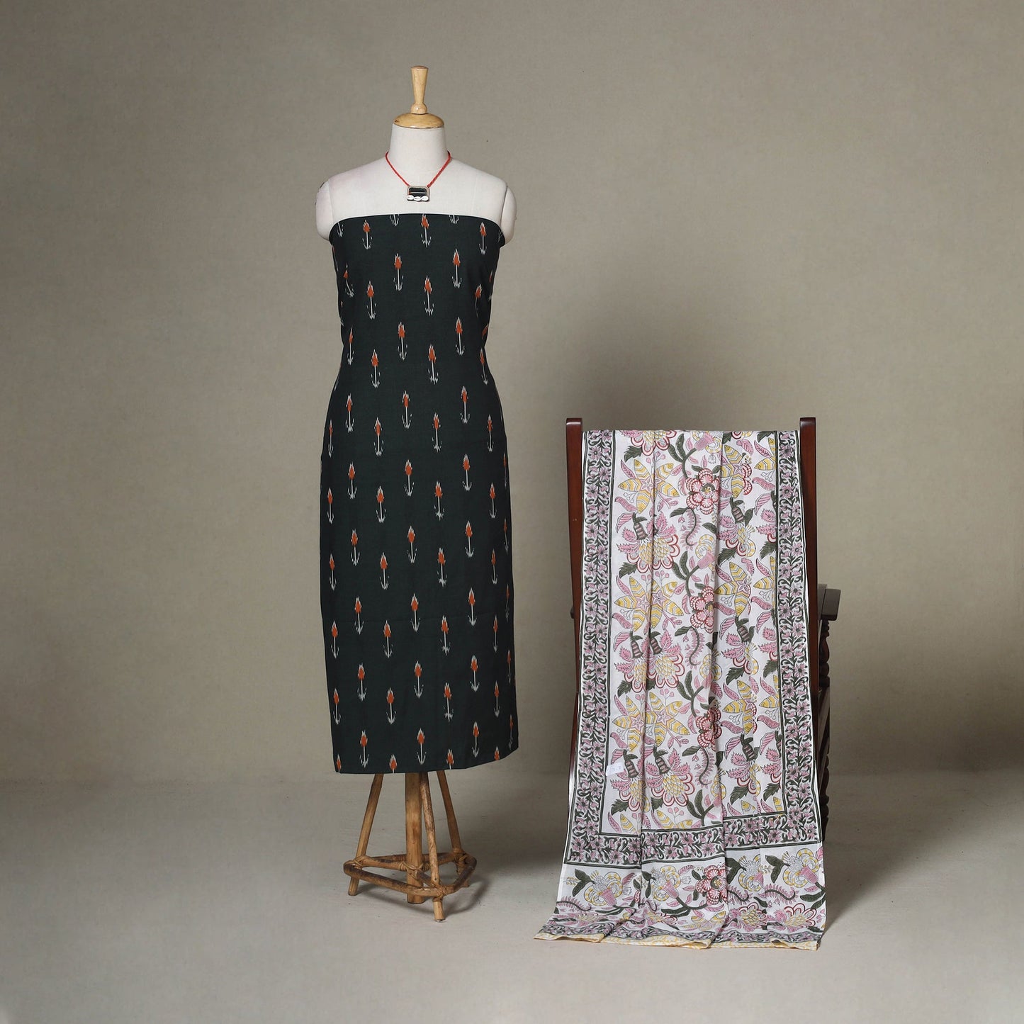 Black - 2pc unstitched pochampally ikat dress material