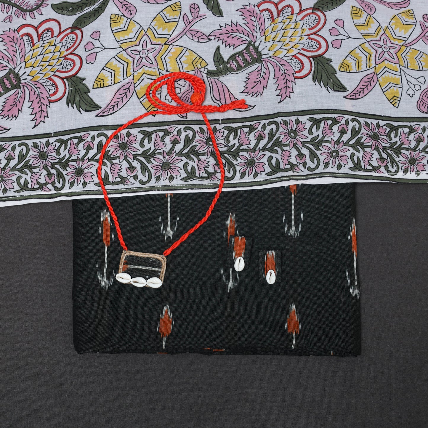Black - 2pc unstitched pochampally ikat dress material