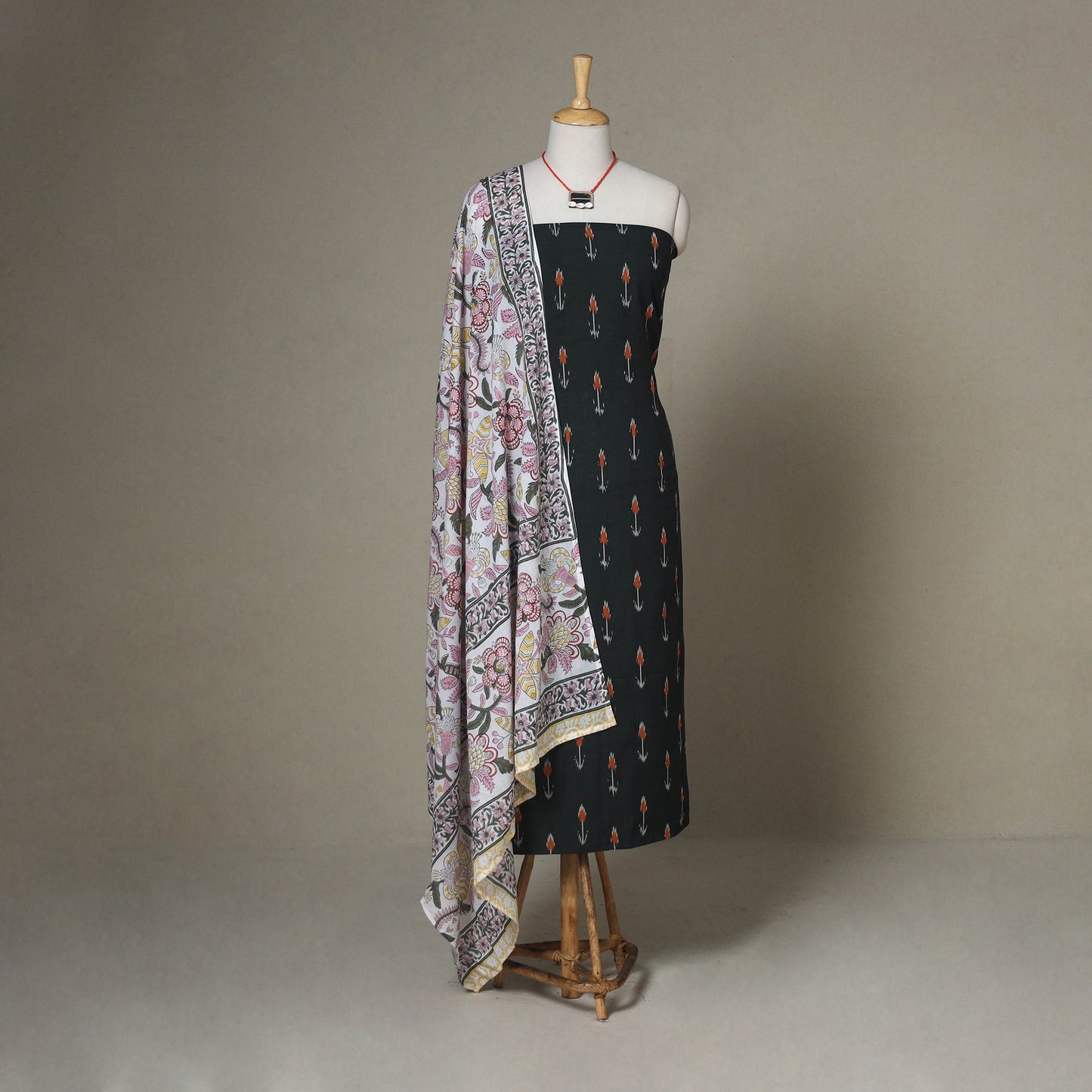 Black - 2pc unstitched pochampally ikat dress material