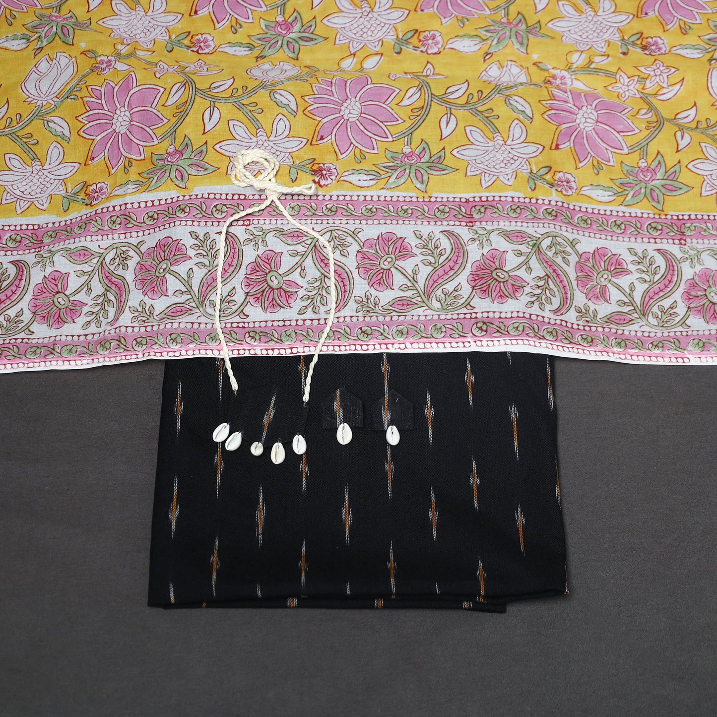 Black - 2pc unstitched pochampally ikat dress material