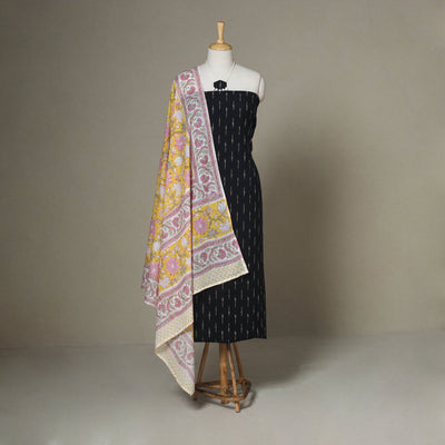 Black - 2pc unstitched pochampally ikat dress material
