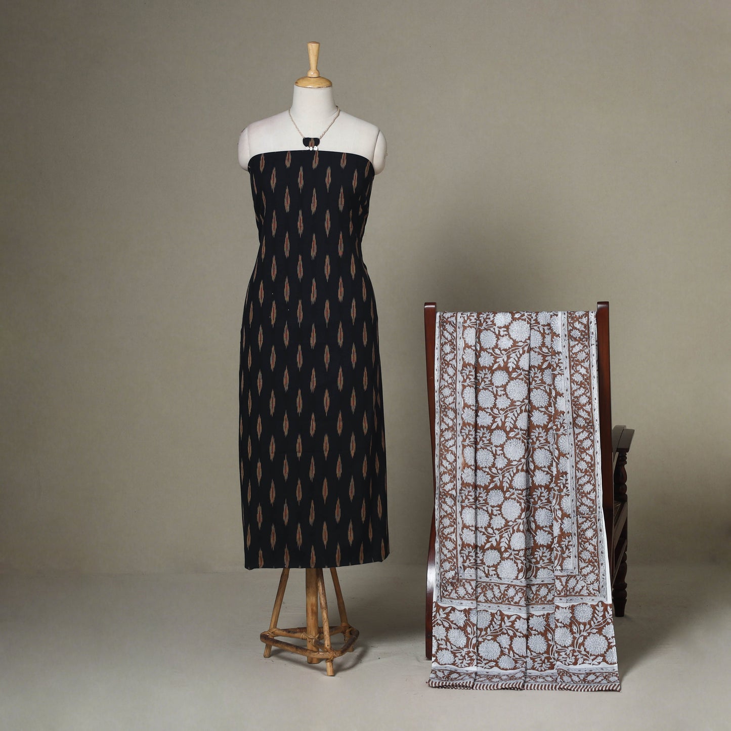 Black - 2pc unstitched pochampally ikat dress material