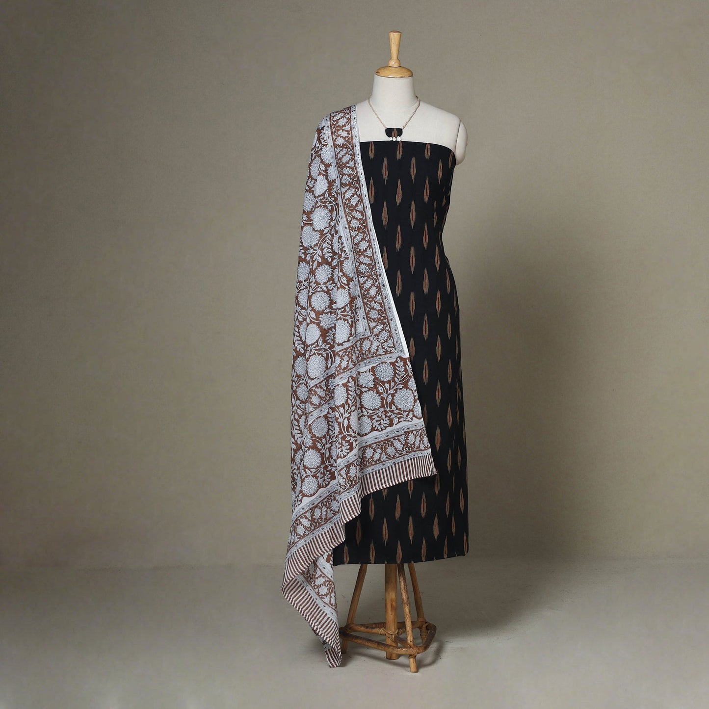 Black - 2pc unstitched pochampally ikat dress material