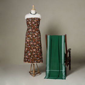 Black - 2pc unstitched printed cotton kalamkari dress
