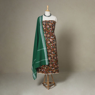 Black - 2pc unstitched printed cotton kalamkari dress