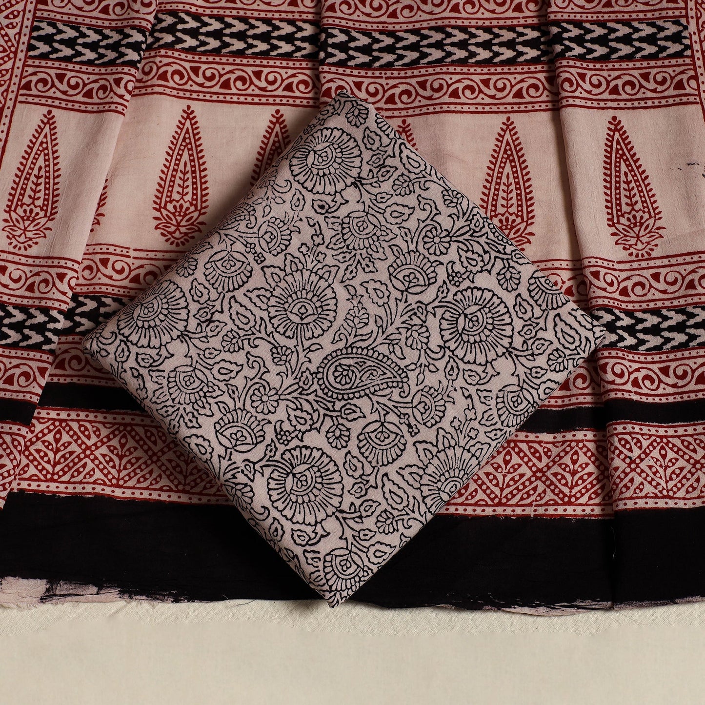 Black 3pc Bagh Print Cotton Dress Material Set