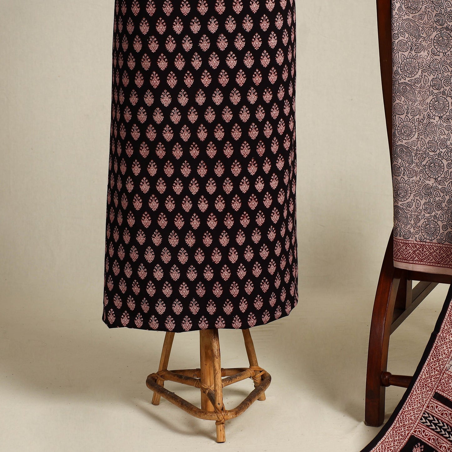 Black 3pc Bagh Print Cotton Dress Material Set