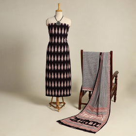  Black 3pc Bagh Print Cotton Dress Material Set