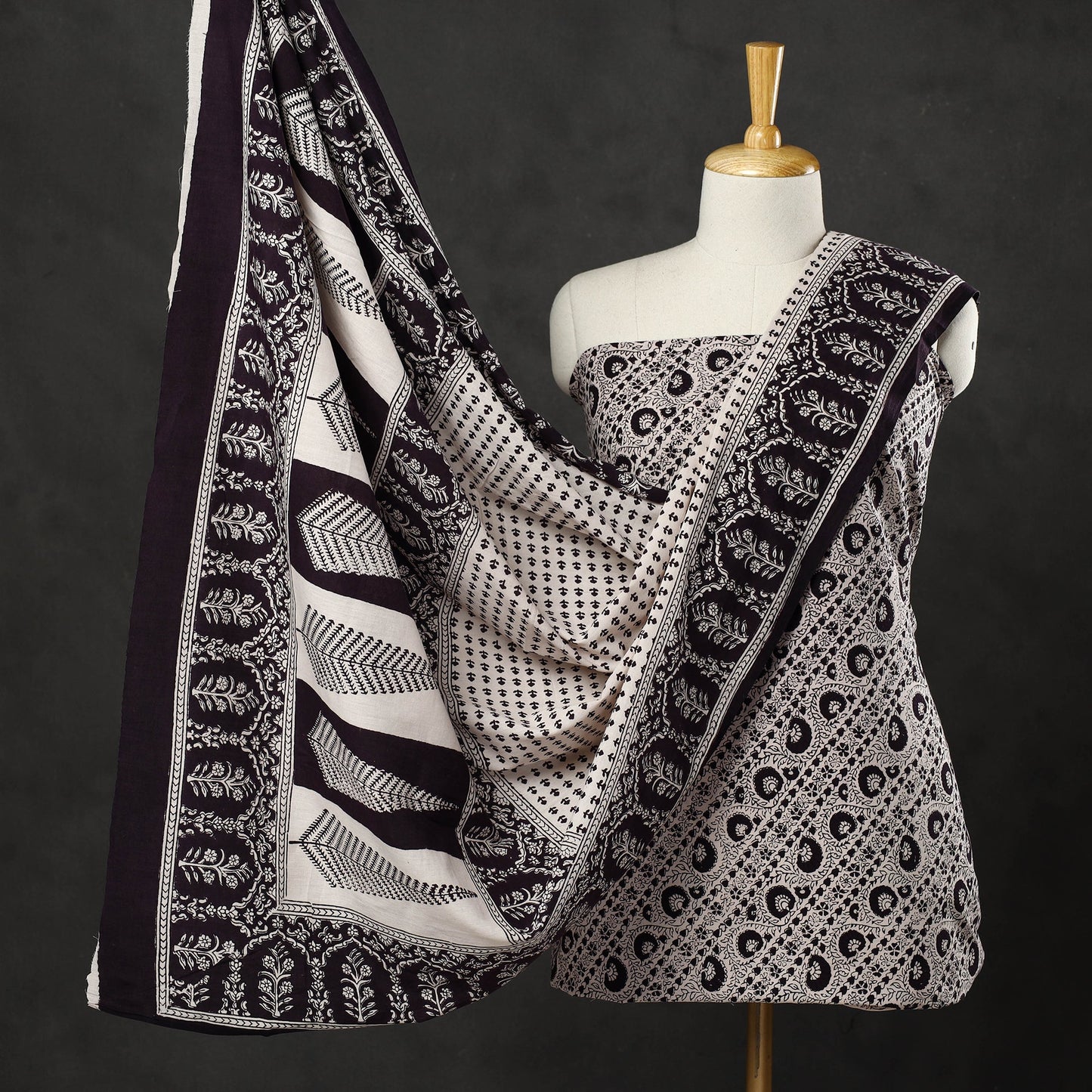  Black 3pc Bagh Print Cotton Dress Material Set