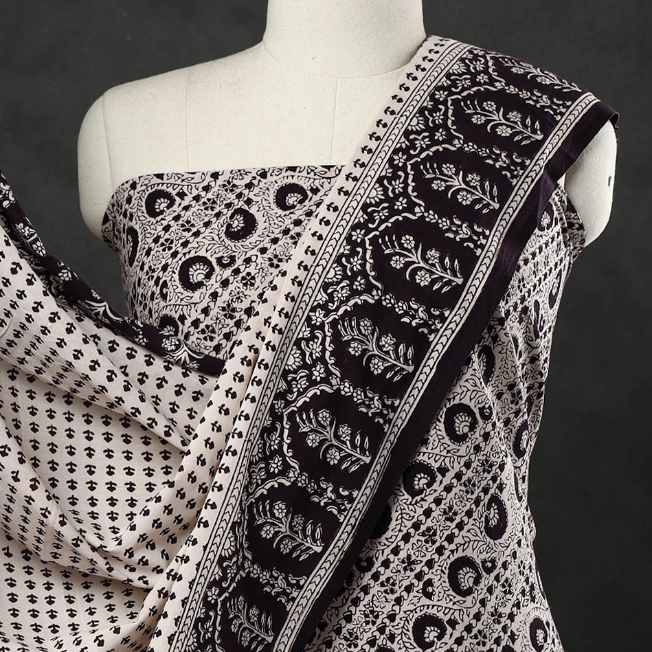  Black 3pc Bagh Print Cotton Dress Material Set