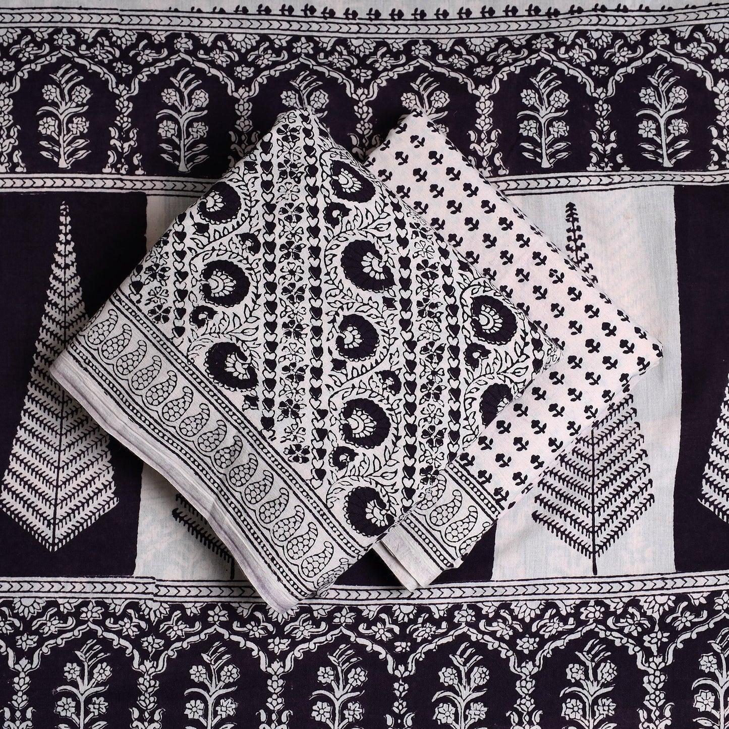  Black 3pc Bagh Print Cotton Dress Material Set