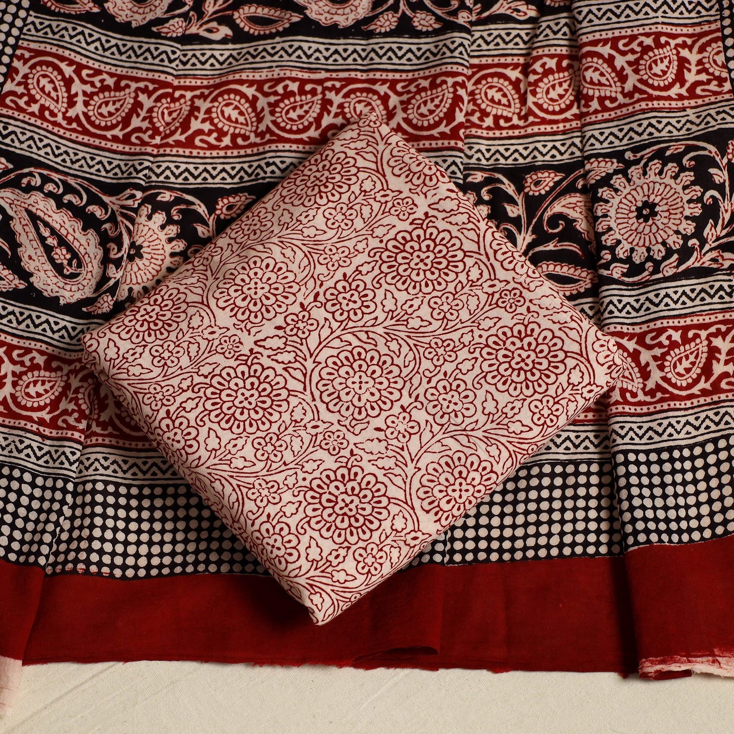 Black 3pc Bagh Print Cotton Dress Material Set