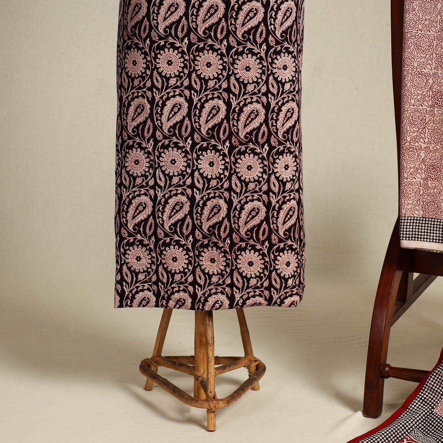 Black 3pc Bagh Print Cotton Dress Material Set