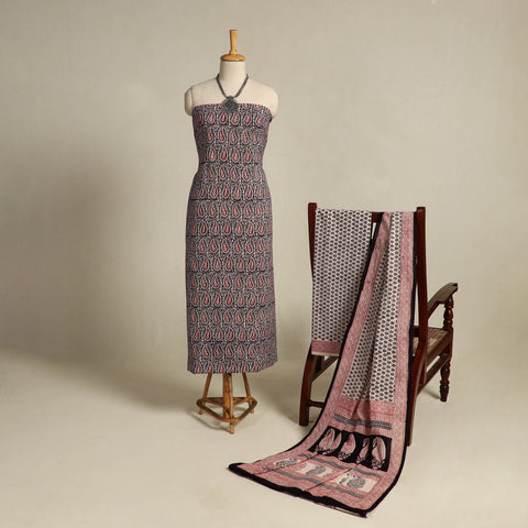 Black 3pc Bagh Print Cotton Dress Material Set