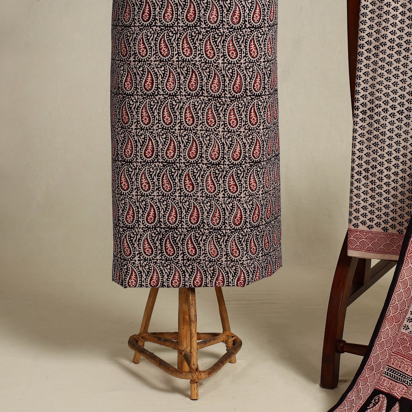 Black 3pc Bagh Print Cotton Dress Material Set