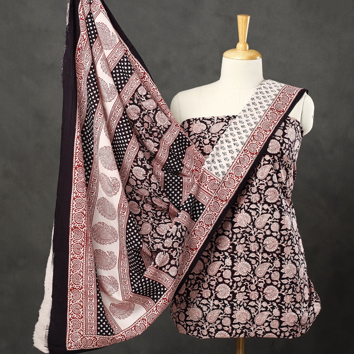  Black 3pc Bagh Print Cotton Dress Material Set