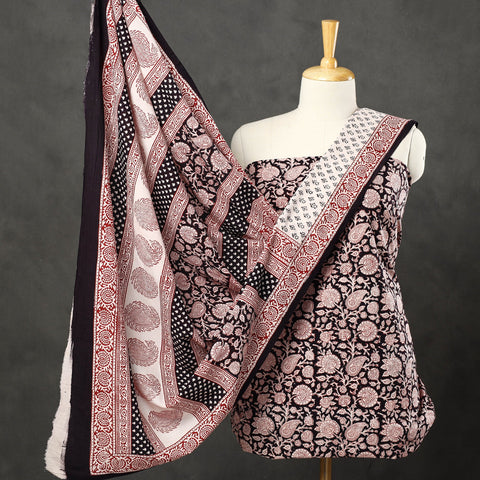  Black 3pc Bagh Print Cotton Dress Material Set