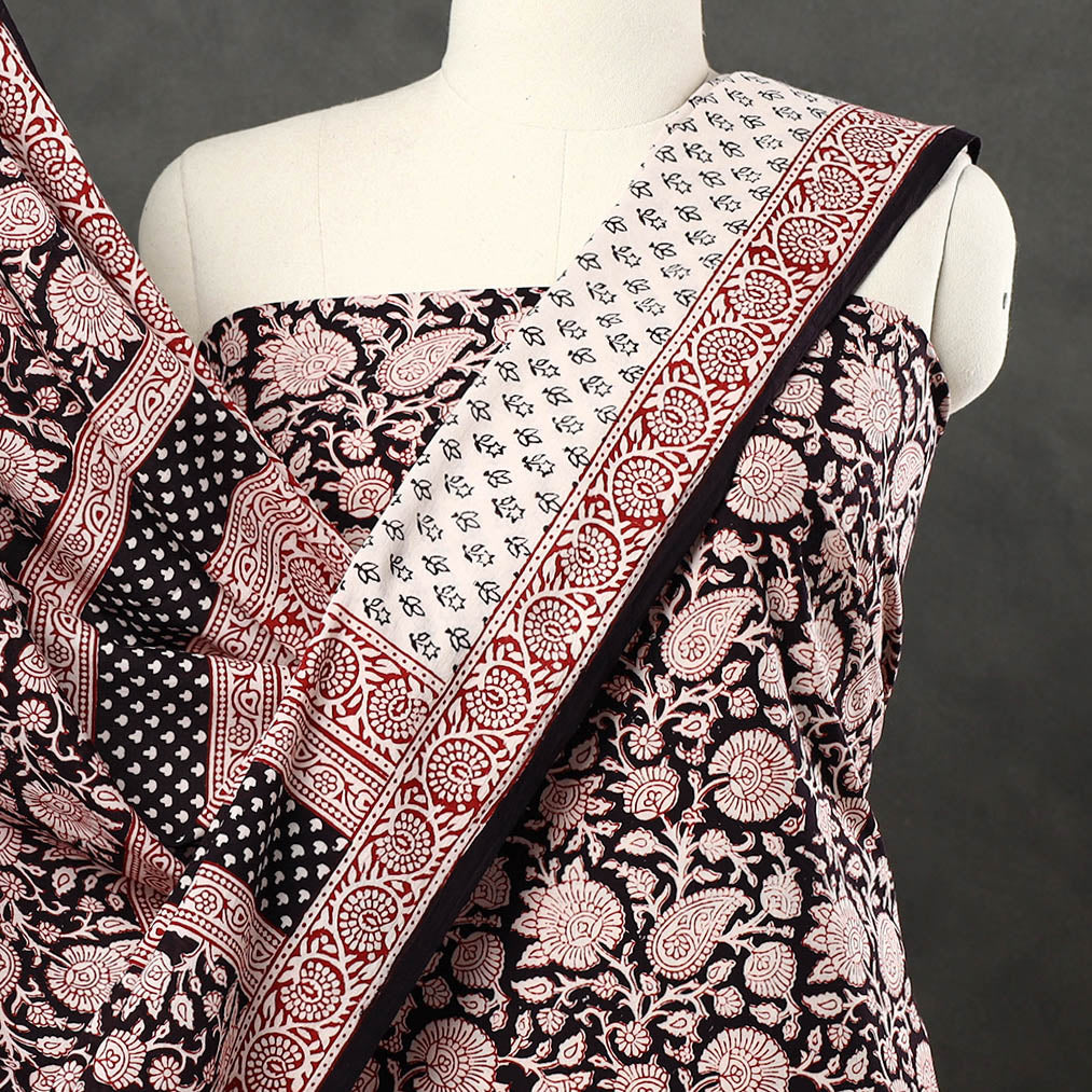  Black 3pc Bagh Print Cotton Dress Material Set