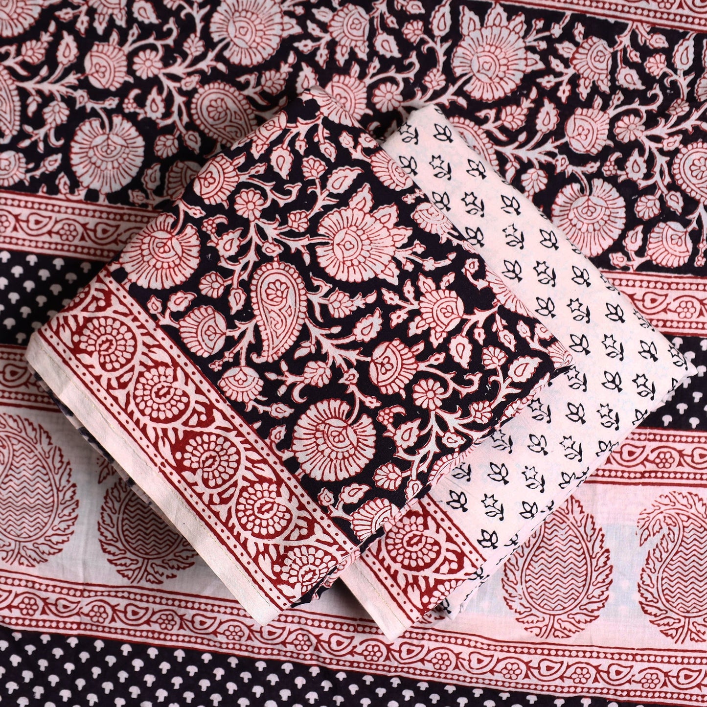  Black 3pc Bagh Print Cotton Dress Material Set