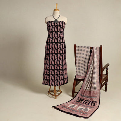 Black 3pc Bagh Print Cotton Dress Material Set