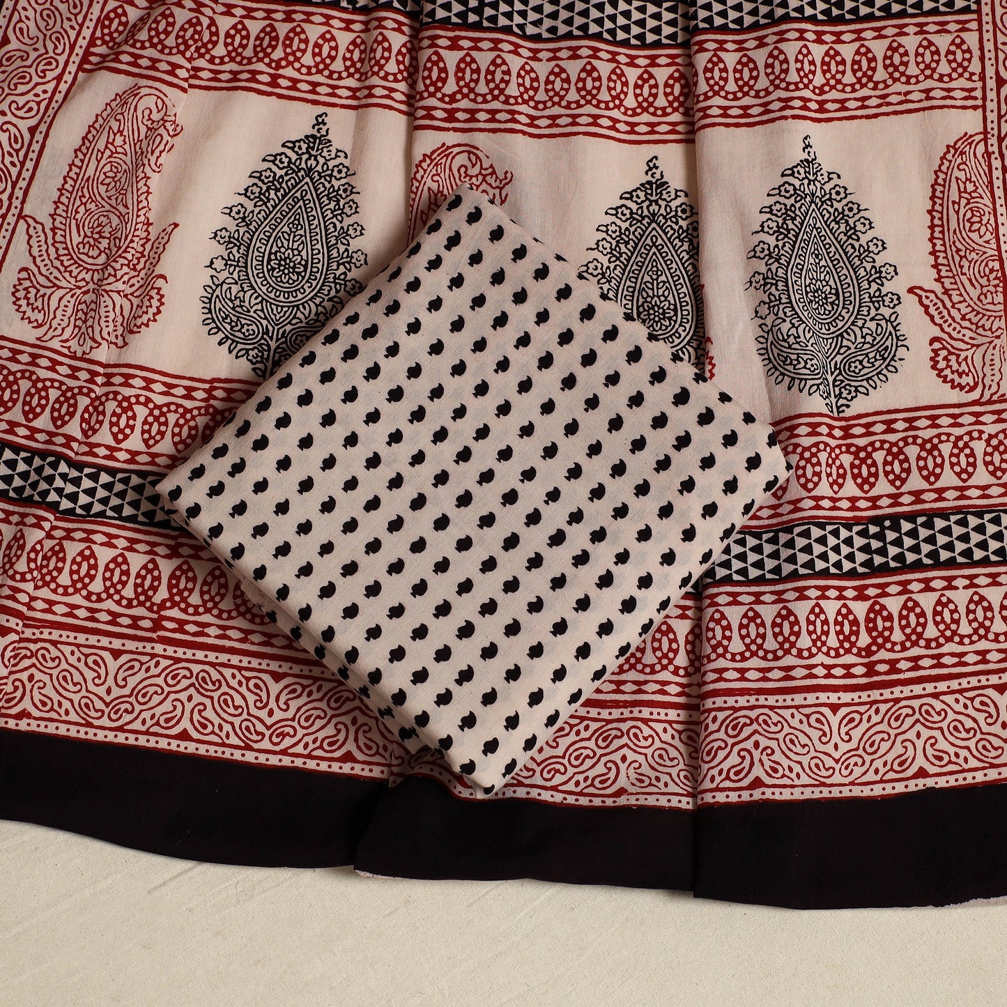 Black 3pc Bagh Print Cotton Dress Material Set