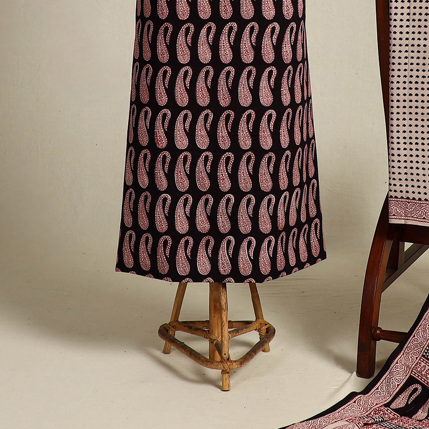 Black 3pc Bagh Print Cotton Dress Material Set