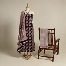 Black 3pc Bagh Print Cotton Dress Material Set