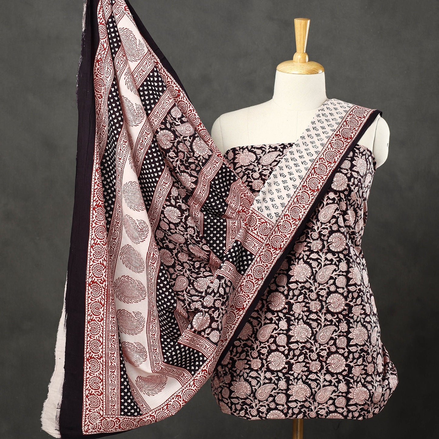  Black 3pc Bagh Print Cotton Dress Material Set