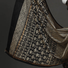 Black 3pc Bagru Print Chanderi Silk Dress Material Online 