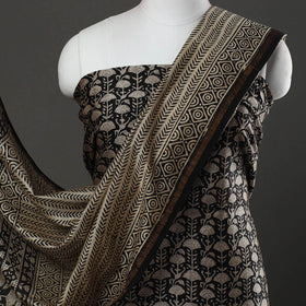 Black 3pc Bagru Print Chanderi Silk Dress Material Online 