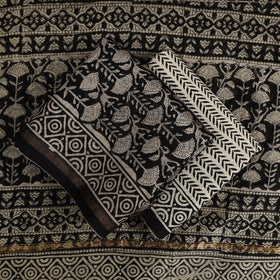 Black 3pc Bagru Print Chanderi Silk Dress Material Online 