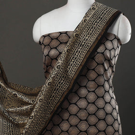 Black 3pc Bagru Print Chanderi Silk Dress Material Online 