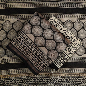 Black 3pc Bagru Print Chanderi Silk Dress Material Online 