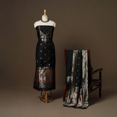 Black - 3pc bangalore silk paithani dress material 06