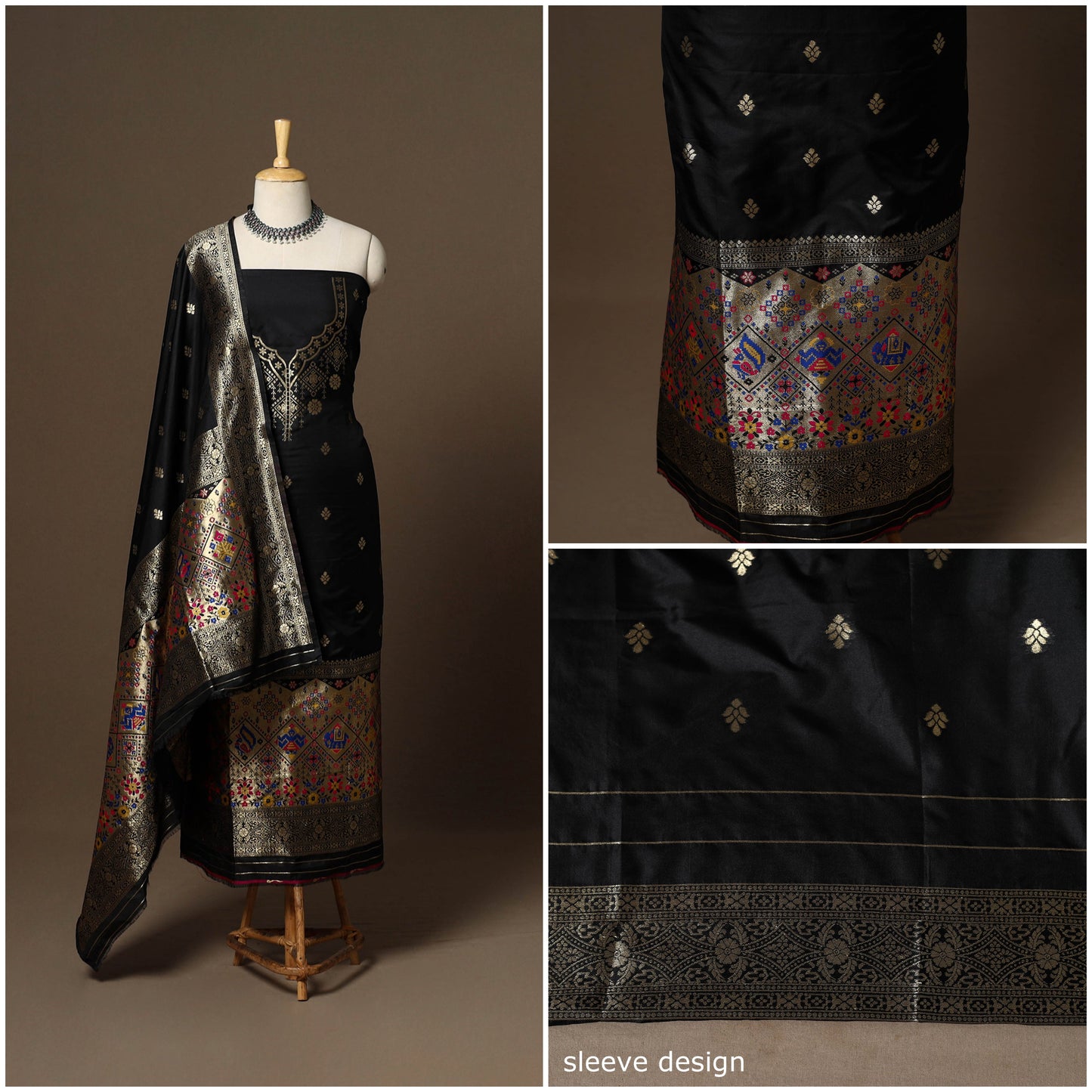Black - 3pc bangalore silk paithani dress material 06