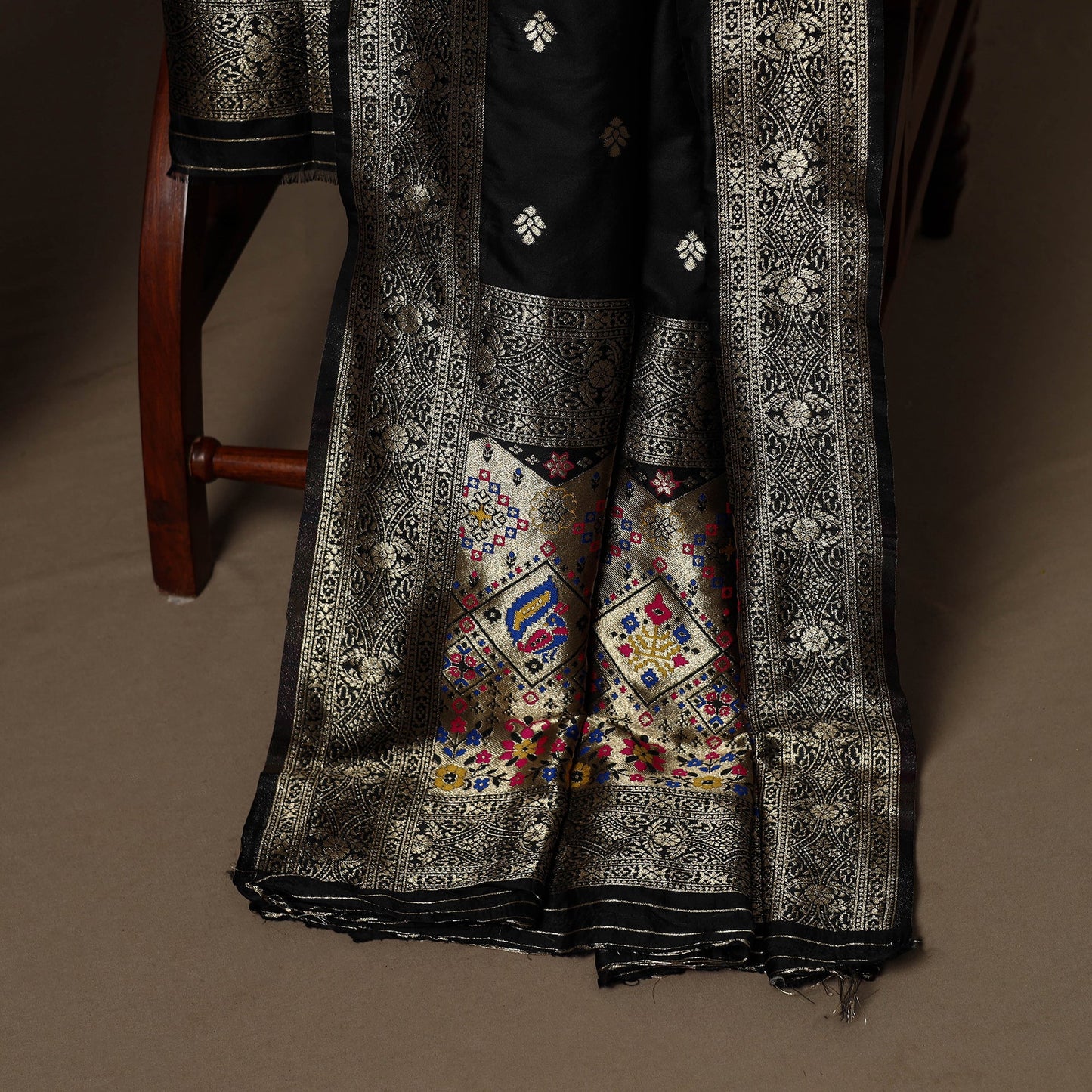 Black - 3pc bangalore silk paithani dress material 06