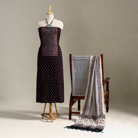 Black 3pc Block Print Natural Dyed Ajrakh Dress Material