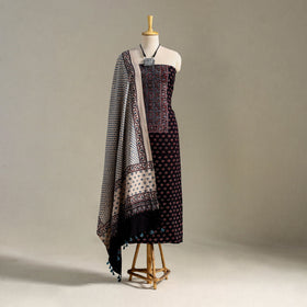 Black 3pc Block Print Natural Dyed Ajrakh Dress Material