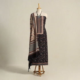 Black 3pc Block Print Natural Dyed Ajrakh Dress Material