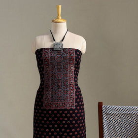 Black 3pc Block Print Natural Dyed Ajrakh Dress Material