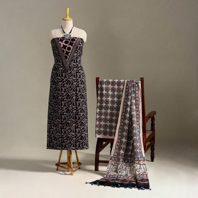  Black 3pc Block Print Natural Dyed Ajrakh Dress Material