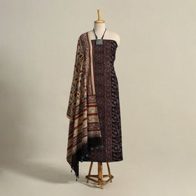 Black 3pc Block Print Natural Dyed Ajrakh Dress Material