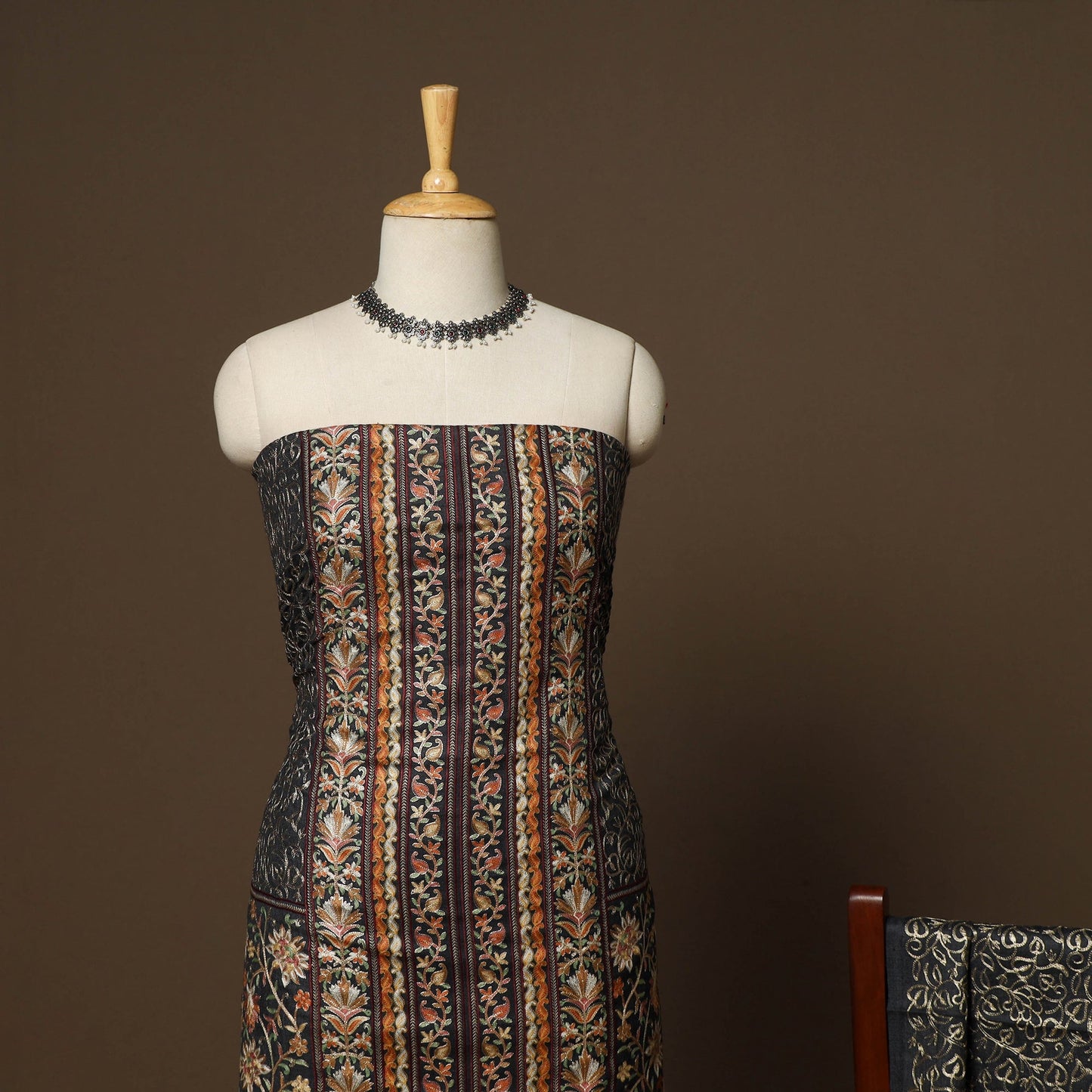 Black - 3pc chain stitch hand embroidered merino wool