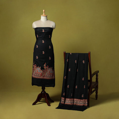 3pc chain stitch embroidered merino wool unstitched dress