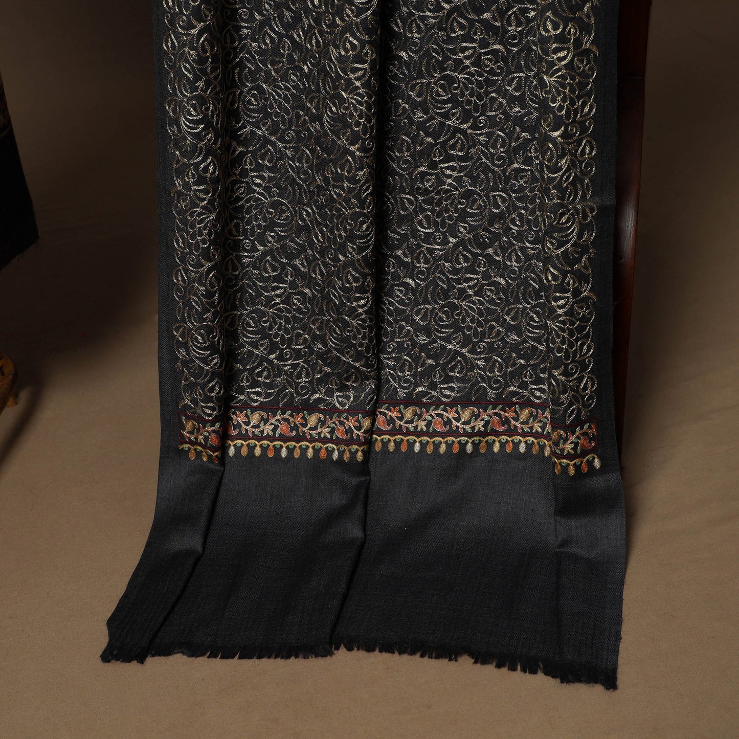 Black - 3pc chain stitch hand embroidered merino wool