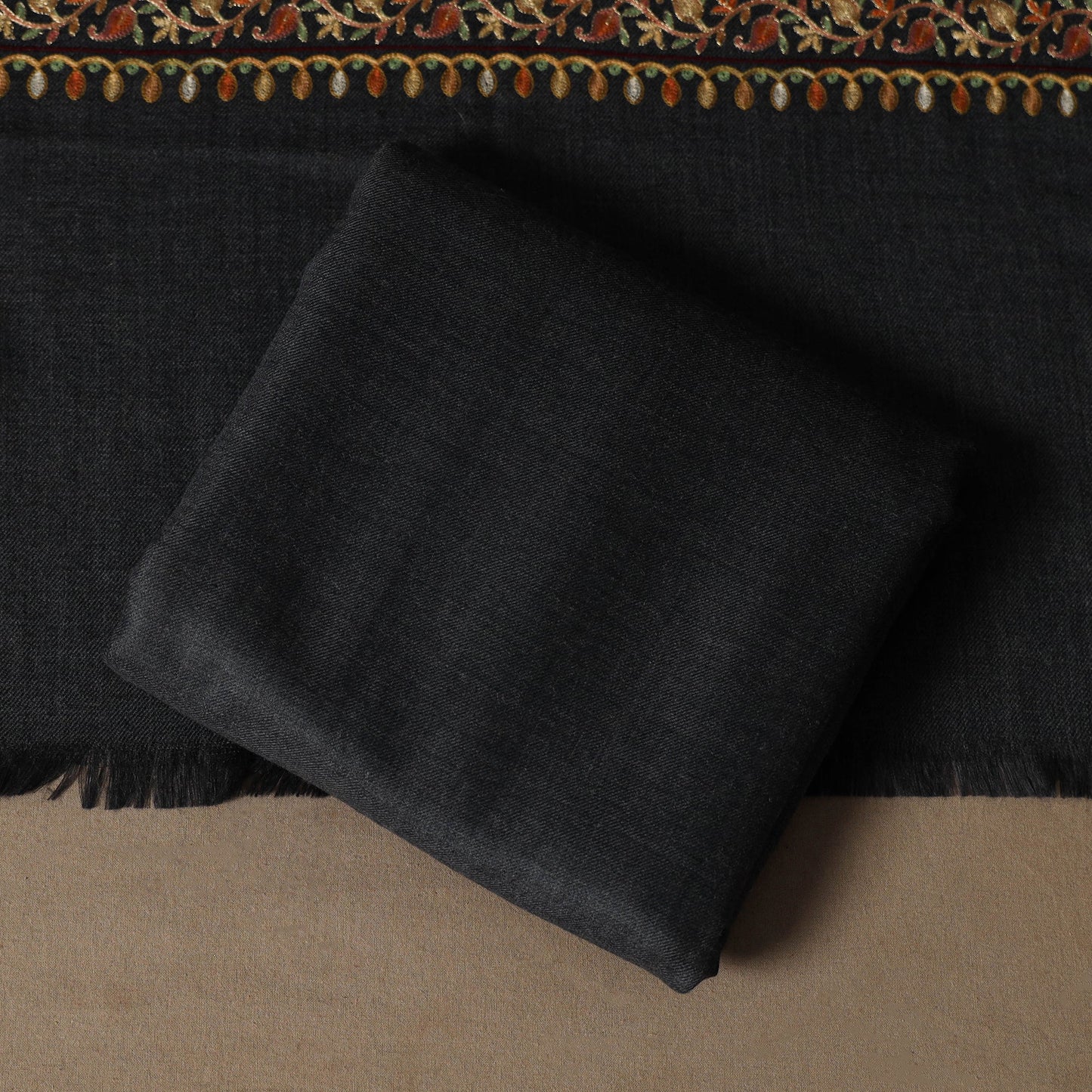 Black - 3pc chain stitch hand embroidered merino wool