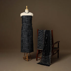 Black - 3pc chanderi silk hand batik unstitched dress
