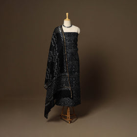 Black - 3pc chanderi silk hand batik unstitched dress
